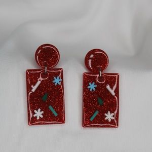 New Red Resin Christmas Earrings